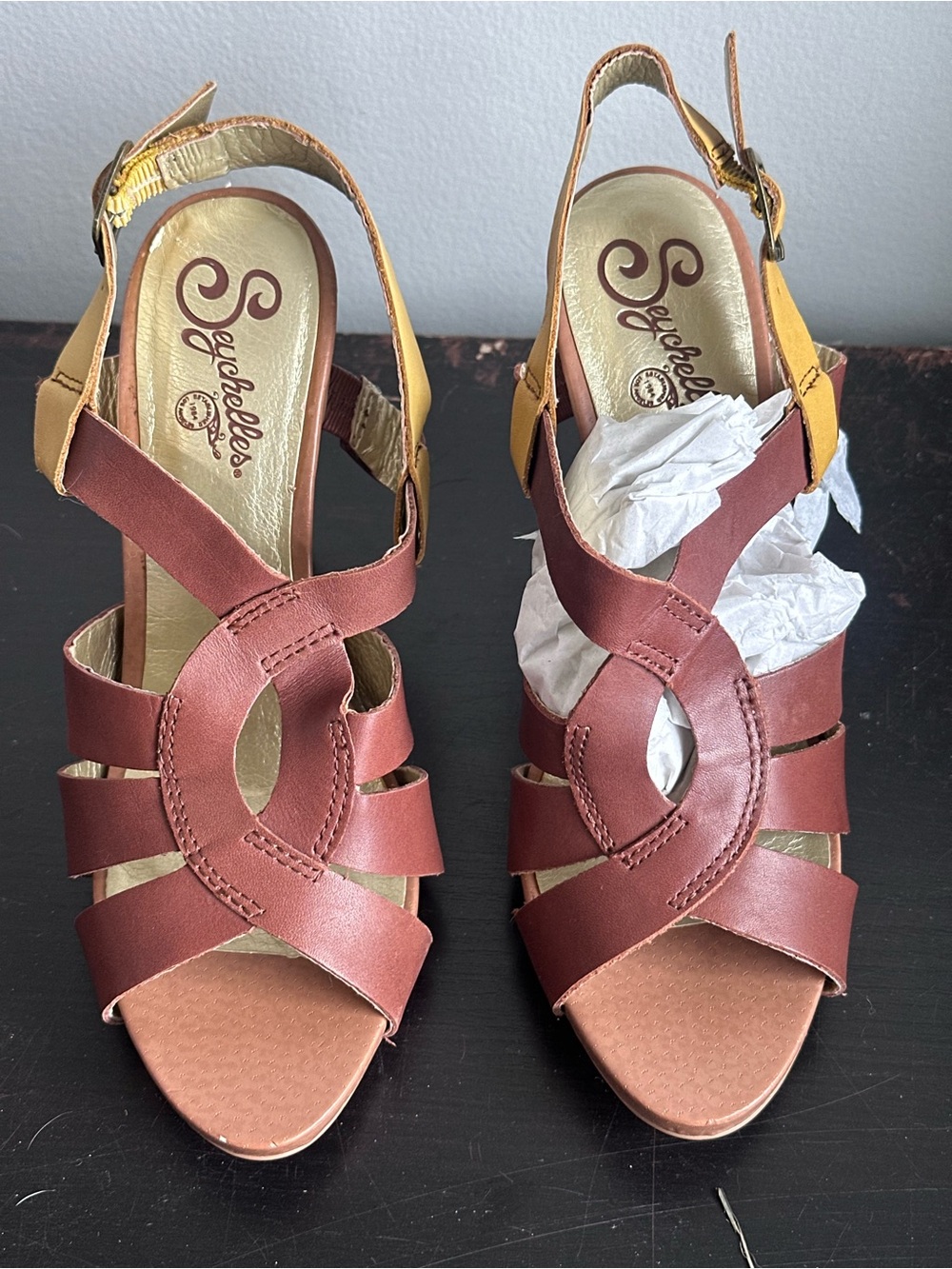 Seychelles Leather Strappy Heels Womens 8.5 Brown Tan Slingback Sandals - Picture 4 of 6